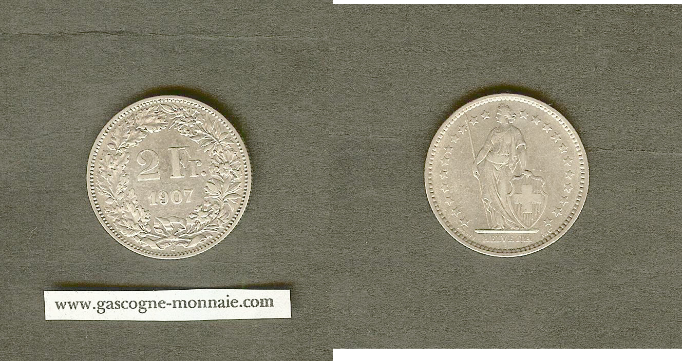 Switzerland 2 francs 1907 EF/EF+
